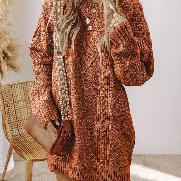 Brown Women's Casual Textured Knit Oversized Loose Fit Dress - Picture 4 of 10